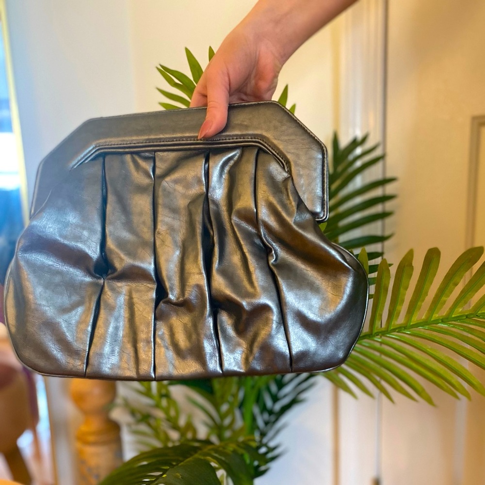 Chrome gray hand held evening, clutch vegan leather